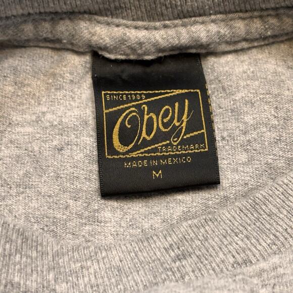 Obey Heather Gray Propaganda Logo Short Sleeve Graphic Print Men’s Size Medium - Picture 5 of 5